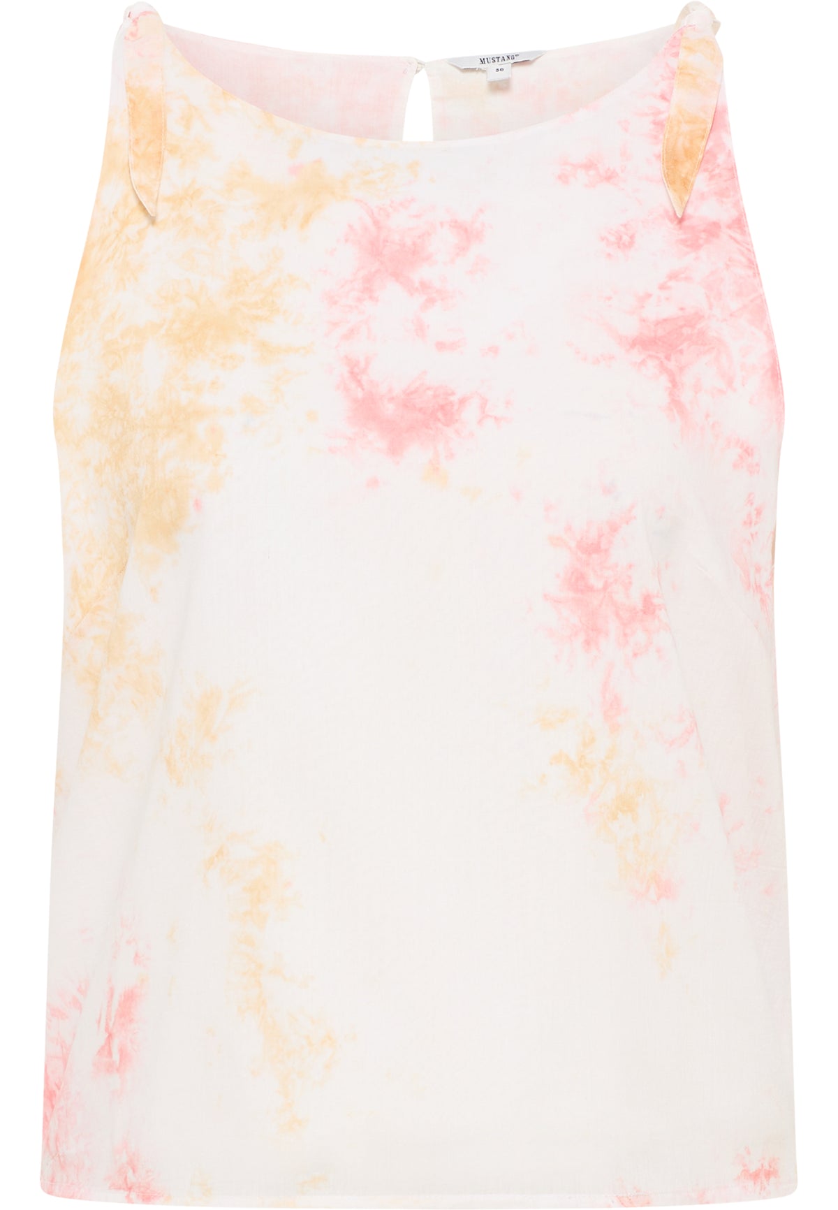 Tricou Evi Bow multicolor, față, imprimeu tie-dye roz și portocaliu, bretele înnodate la umeri