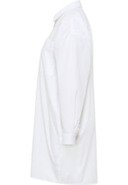 Rochie Fanny CO alb, lateral, manșetă cu nasture, tiv rotunjit mai lung pe lateral