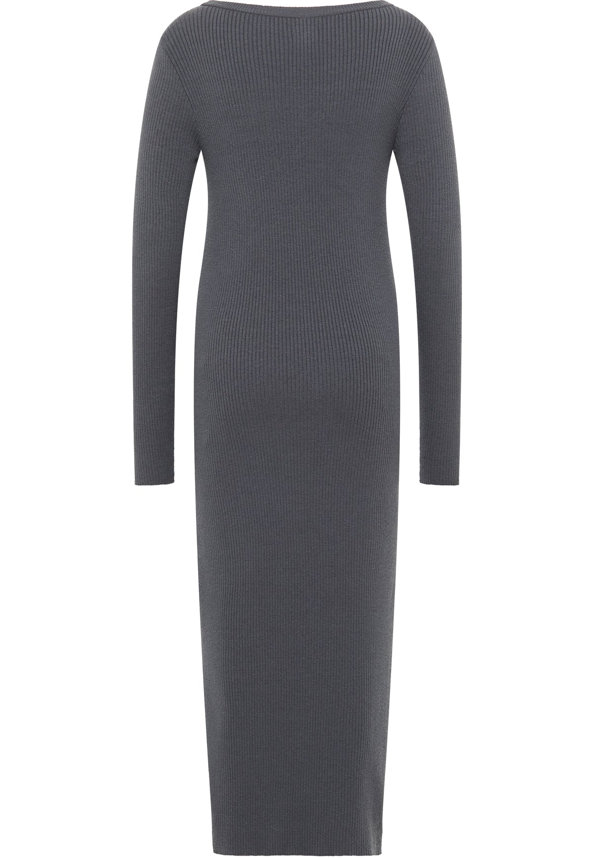 Rochie Slim Fanny Rib Knit gri, spate, croi mulat, tricot reiat pe toată lungimea