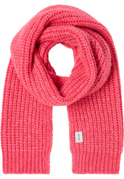 Eșarfă Ines Chunky Knit roz-corai, înfășurată în buclă, tricot gros cu striuri late, eticheta Mustang la bază