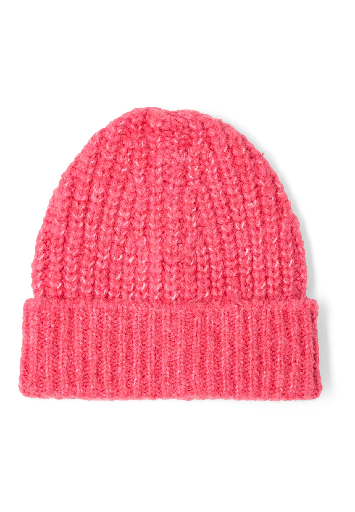 Căciulă Ida Chunky Knit roz-corai, față, tricot gros cu striuri late și bordură răsfrântă la bază