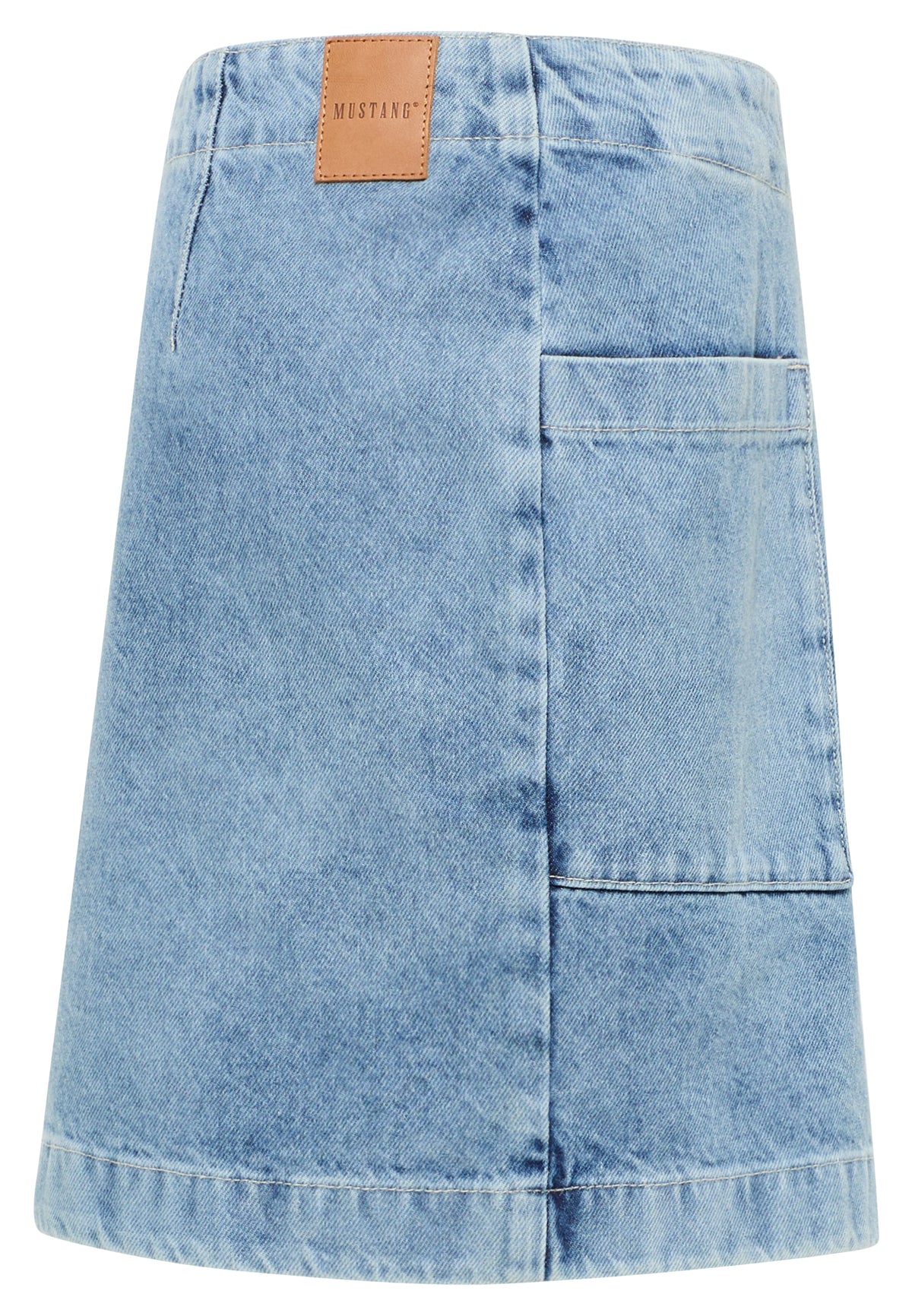 Fustă Lucile Denim albastru deschis, lateral, croială evazată, buzunar aplicat, petic la betelie