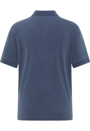 Tricou Corinne albastru-gri, spate, guler tip polo cu tricot reiat