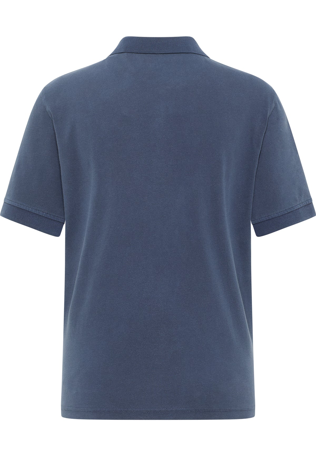 Tricou Corinne albastru-gri, spate, guler tip polo cu tricot reiat