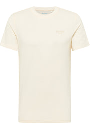 Tricou Austin alb crem, față, așezat plat, imprimeu mic cu Mustang since 1932 pe piept
