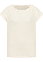 Tricou Relaxed Lesley alb-ivoriu, față, siglă mică brodată pe piept, decolteu rotund larg