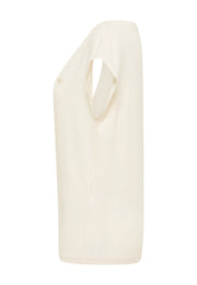 Tricou Relaxed Lesley alb-ivoriu, lateral, fantă laterală la tiv