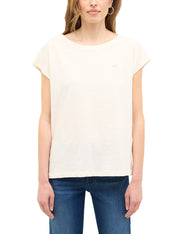 Tricou Relaxed Lesley alb-ivoriu, față, purtat pe model, siglă mică brodată pe piept