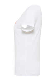 Tricou Slim Loa alb, lateral, croi mulat pe corp, se vede marginea imprimeului de pe piept