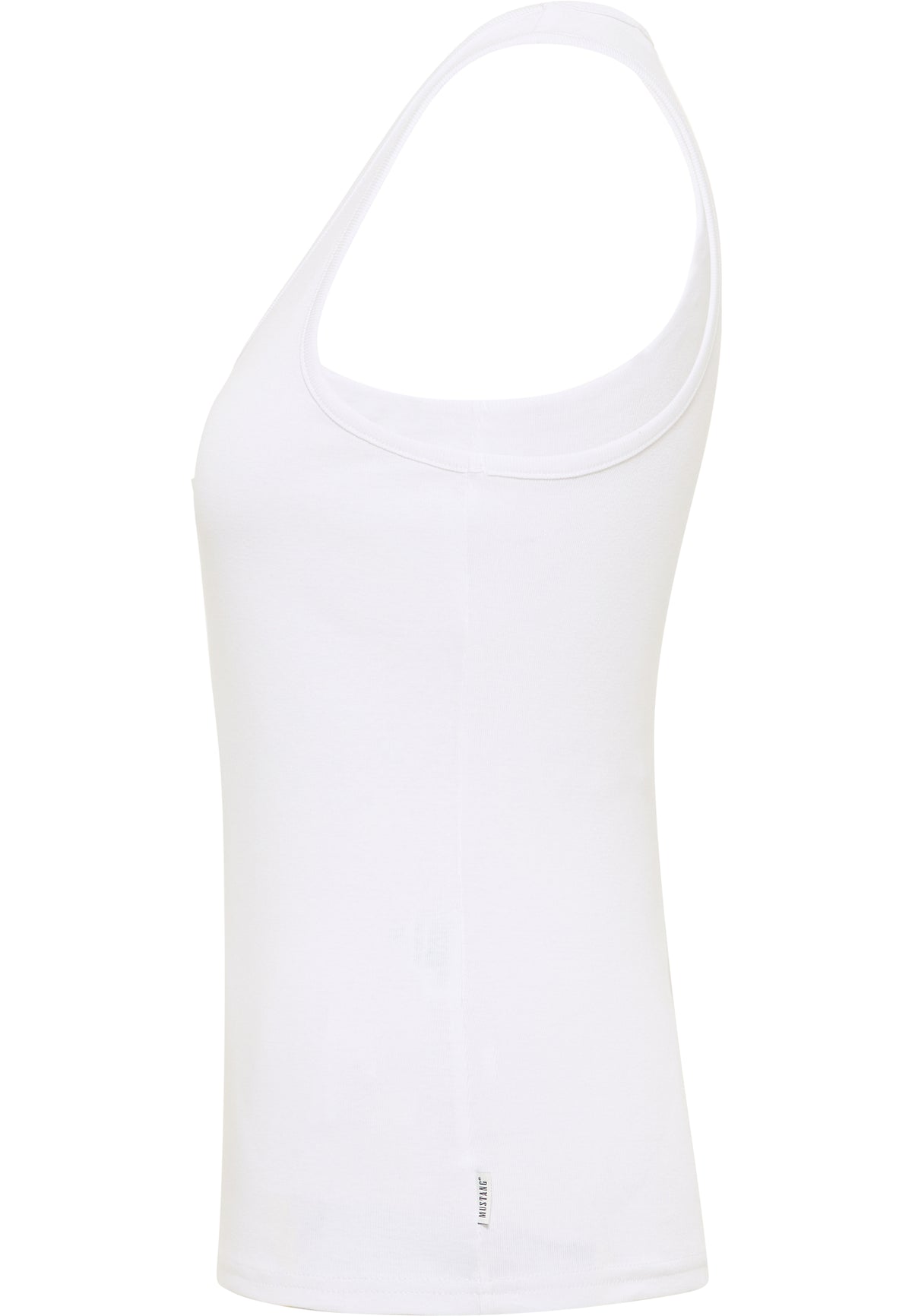 Tricou Slim Adena alb, lateral, tricot reiat, etichetă mică la șold