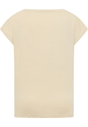 Tricou Relaxed Lesley bej deschis, spate, mânecă tip fluture cu tiv răsfrânt