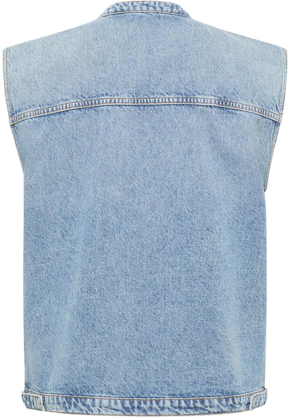 Vestă Largă Kay Denim albastru, spate, cusătură pe umeri, croială largă fără mâneci