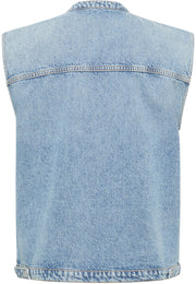 Vestă Largă Kay Denim albastru, spate, cusătură pe umeri, croială largă fără mâneci