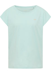 Tricou Relaxed Lesley verde-albăstrui pal, față, siglă mică brodată pe piept, decolteu rotund