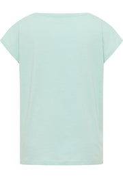 Tricou Relaxed Lesley verde-albăstrui pal, spate, mânecă tip fluture cu tiv răsfrânt