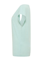 Tricou Relaxed Lesley verde-albăstrui pal, lateral, fantă laterală la tiv