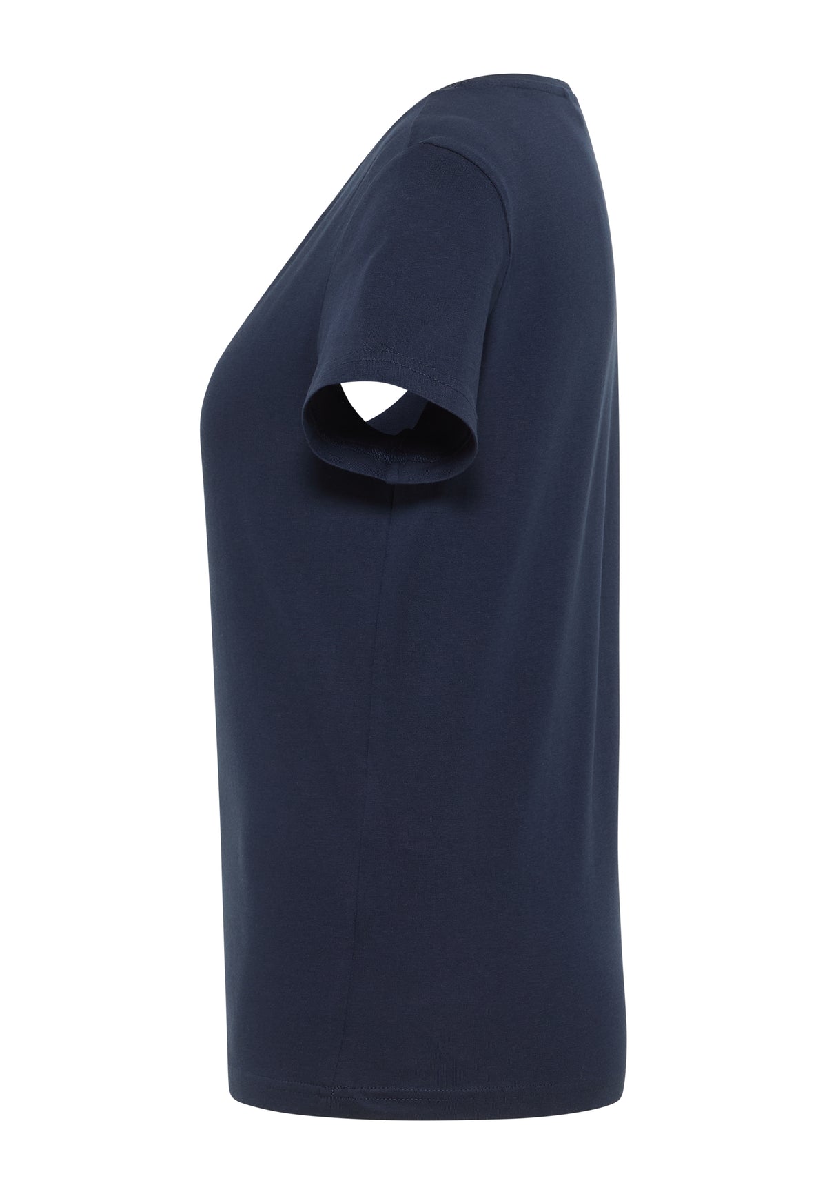 Tricou Alma bleumarin, lateral, produs așezat, se observă cusătura laterală