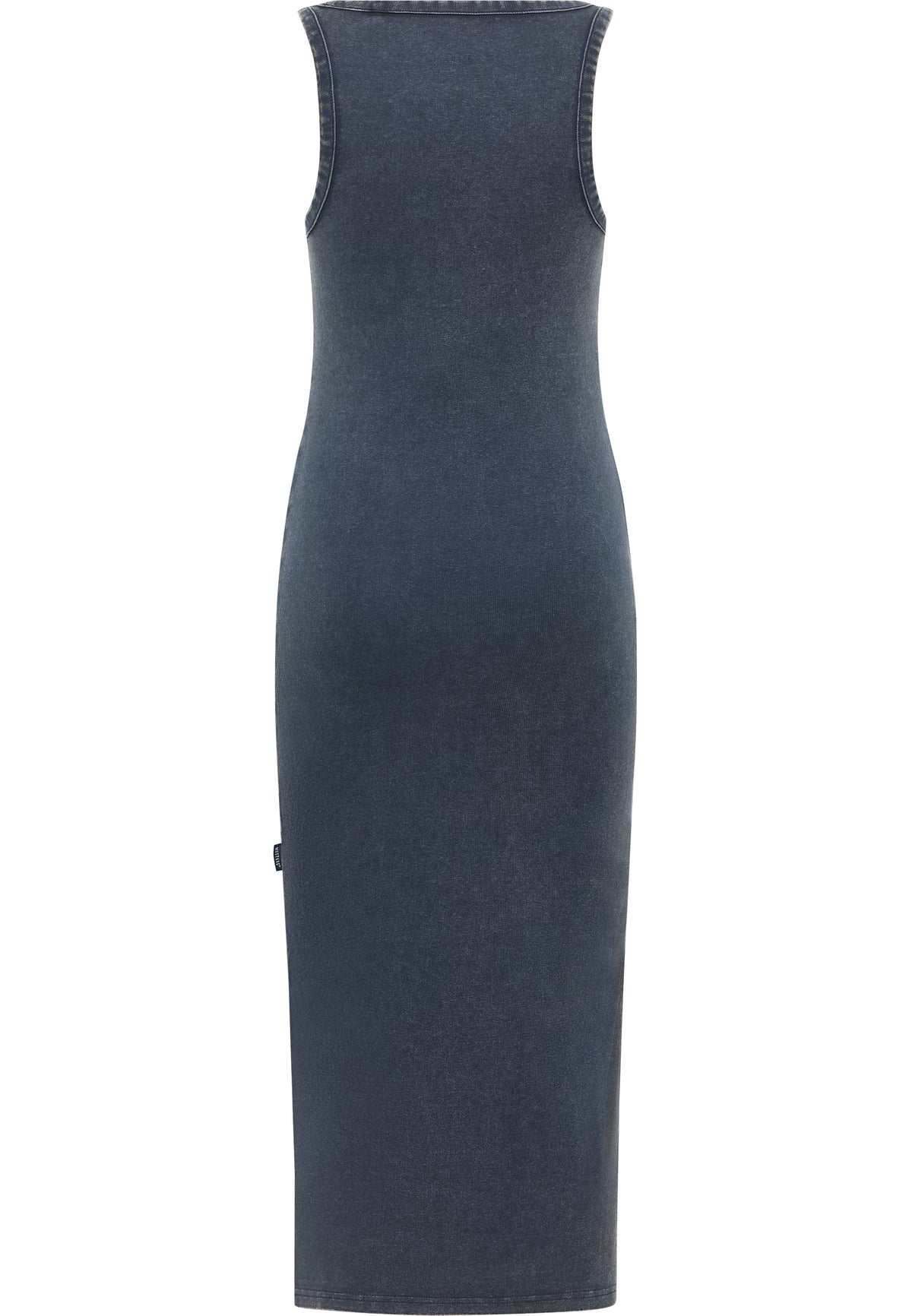 Rochie Mona albastru-gri, spate, croi mulat lung, fără decupaje pe spate