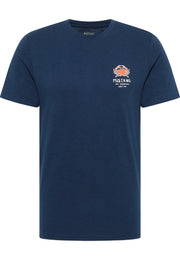 Tricou Austin albastru bleumarin, față, imprimeu mic cu rac și text pe piept