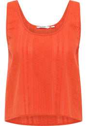 Tricou Relaxed Edison portocaliu, față, decolteu rotund larg și cu dungi verticale