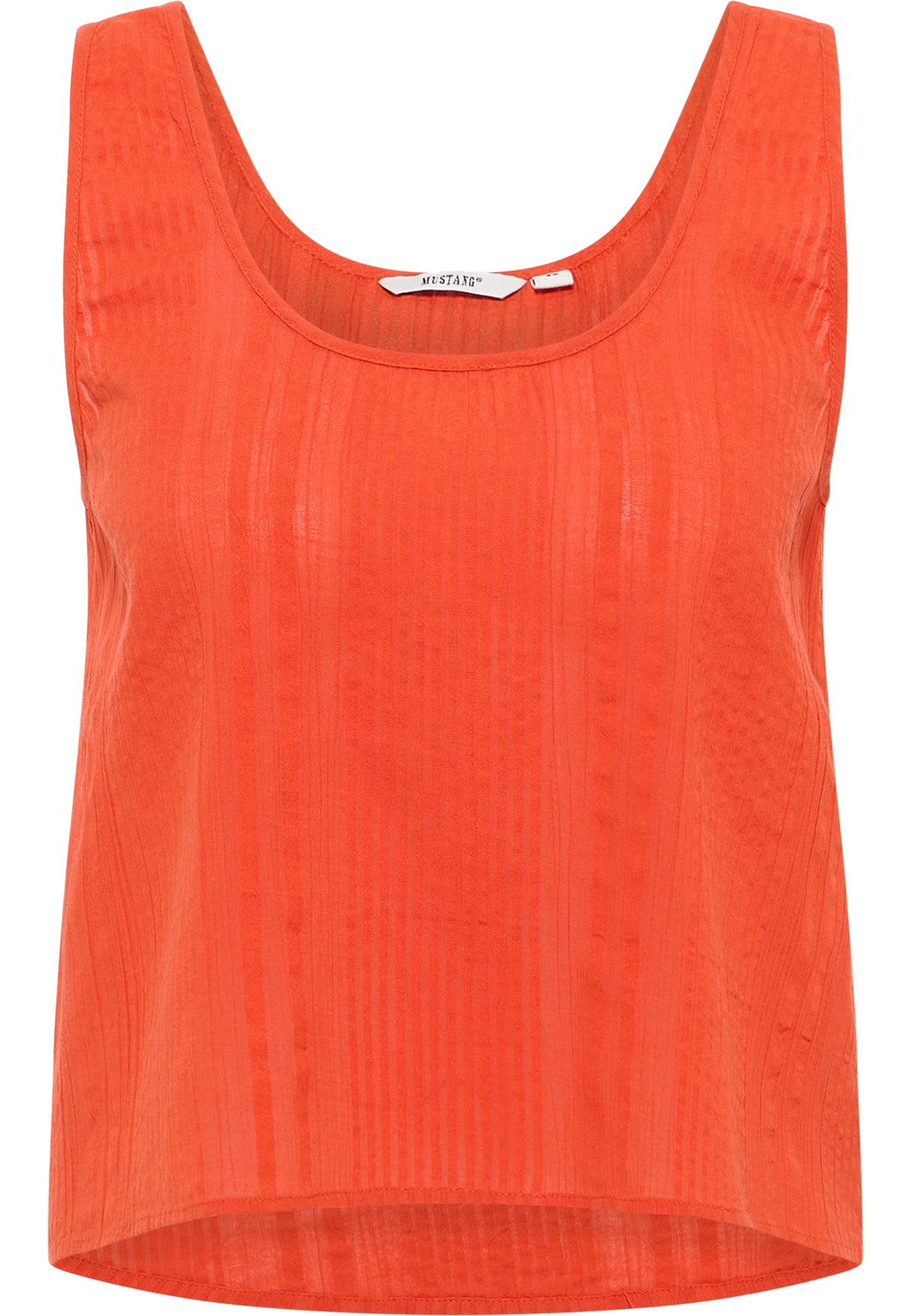 Tricou Relaxed Edison portocaliu, față, decolteu rotund larg și cu dungi verticale