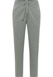 Pantaloni Milano Jogger gri melanj, față, betelie elastică cu șnur și buzunare oblice