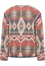 Geacă Roxbury multicolor, spate, imprimeu geometric etnic cu romburi în roșu, bleumarin și crem