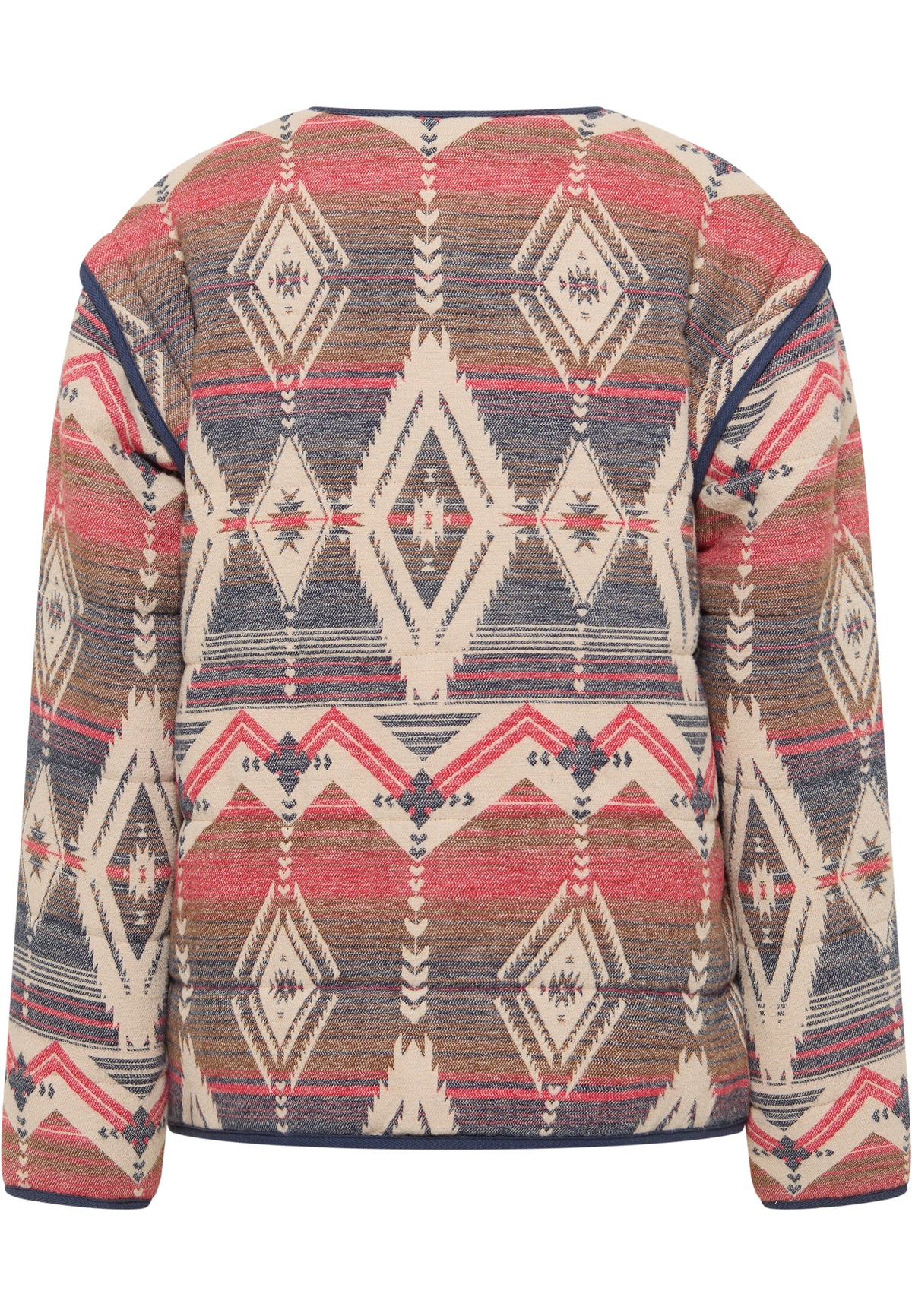 Geacă Roxbury multicolor, spate, imprimeu geometric etnic cu romburi în roșu, bleumarin și crem
