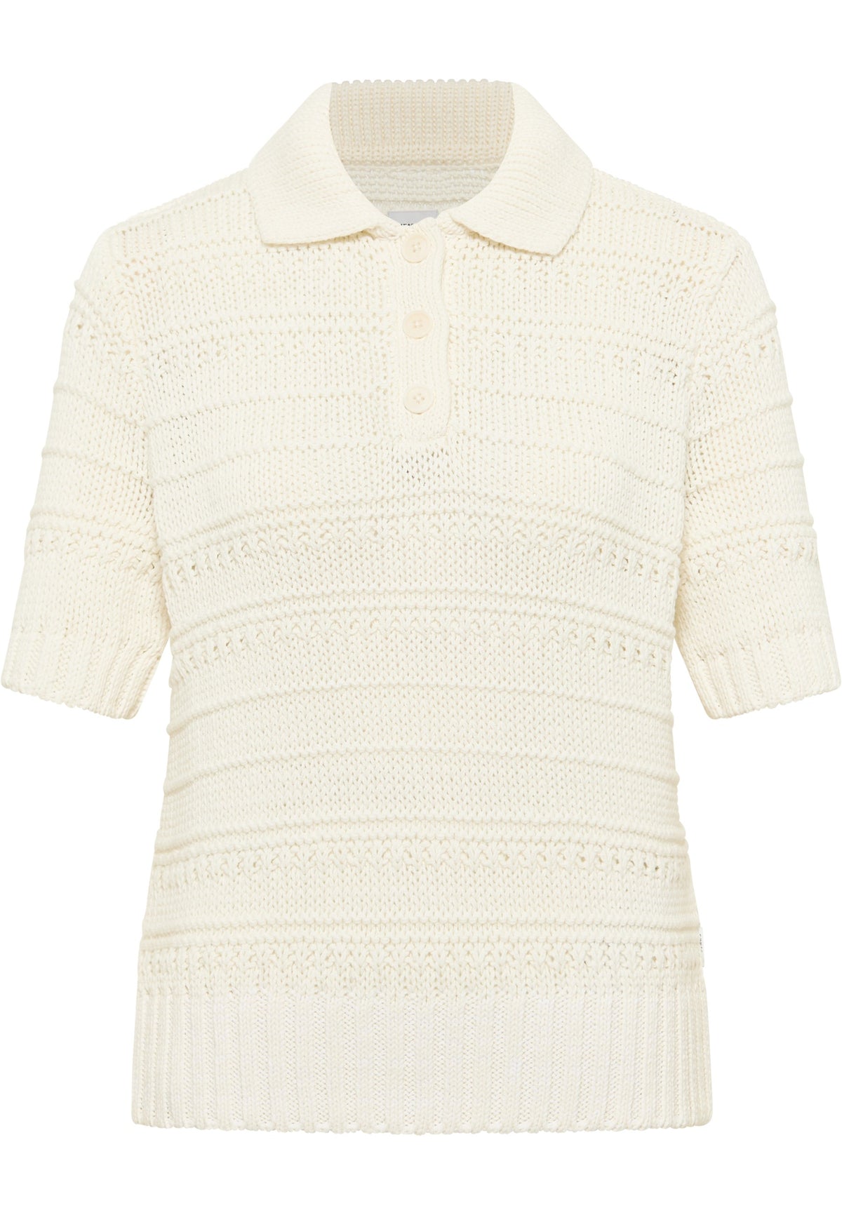 Tricou Lolita alb crem, față, tricotat cu guler polo și trei nasturi