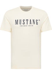 Tricou Austin alb șters, față, imprimeu „Mustang Jeans Company Since 1932” pe piept