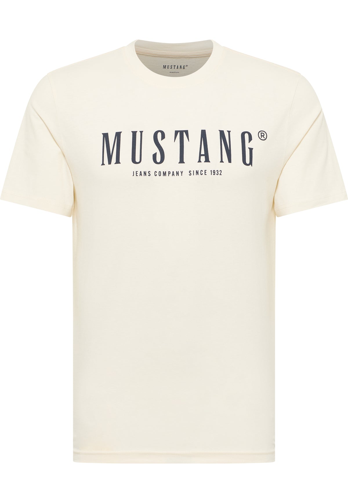 Tricou Austin alb șters, față, imprimeu „Mustang Jeans Company Since 1932” pe piept