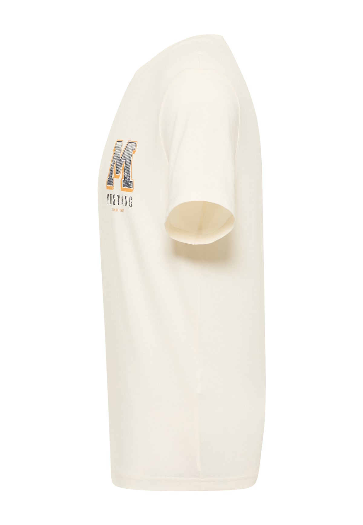 Tricou Austin alb șters, lateral, emblemă „M Mustang” vizibilă pe piept