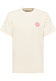 Tricou Akron alb crem, față, siglă circulară roșie mică pe piept