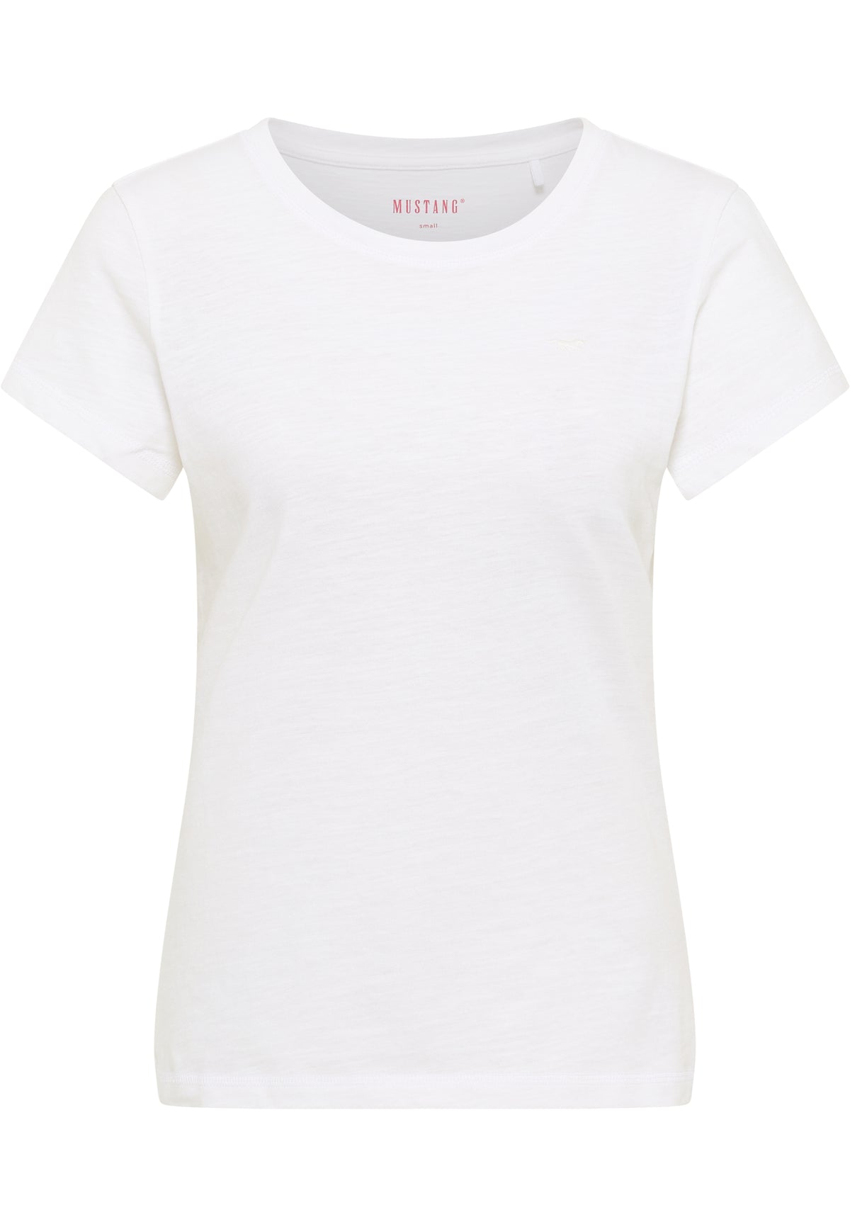 Tricou Slim Winona alb, față, guler rotund, siglă mică brodată cu cal pe piept