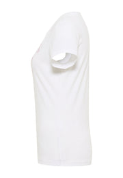 Tricou Slim Loa alb, lateral, croi mulat pe corp, se vede marginea imprimeului de pe piept