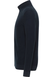 Cardigan Escondido bleumarin, lateral, guler înalt și mânecă lungă