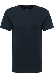 Tricou Allen albastru închis, față, așezat plat, broderie mică cu cal pe piept