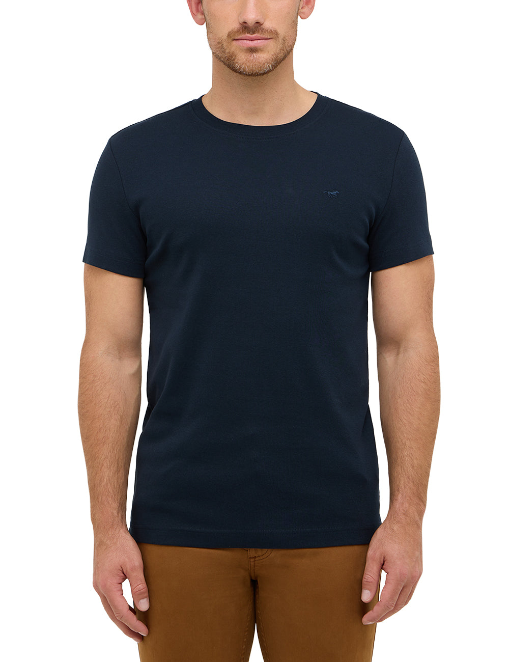 Tricou Allen albastru închis, față, purtat pe model