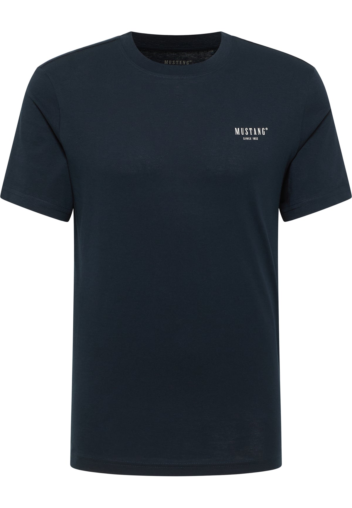 Tricou Austin albastru bleumarin, față, logo text „Mustang since 1932” mic pe piept