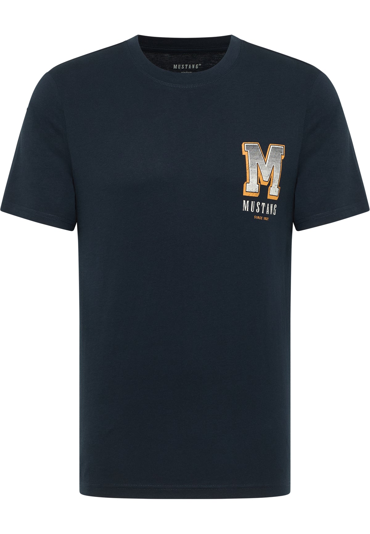 Tricou Austin bleumarin, față, emblemă „M Mustang” pe piept stânga