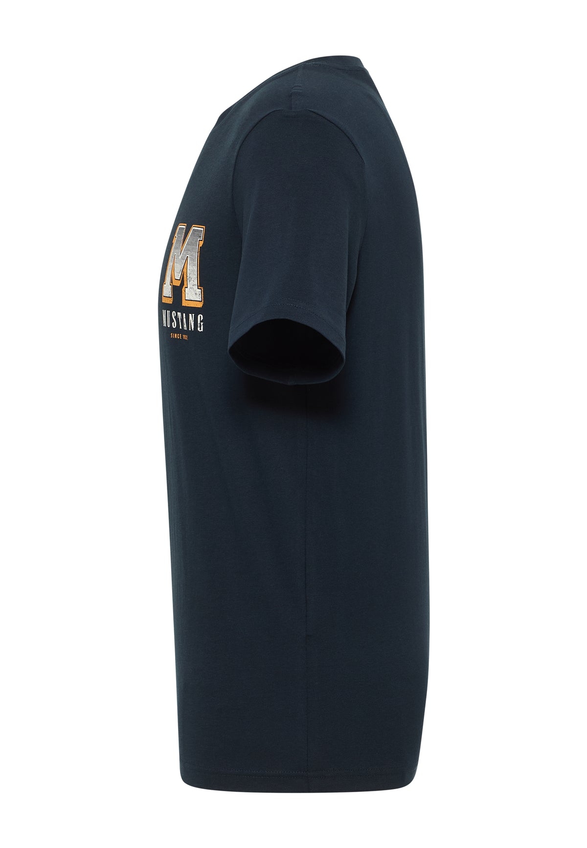 Tricou Austin bleumarin, lateral, emblemă „M Mustang” vizibilă pe piept