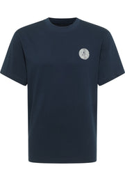 Tricou Akron albastru bleumarin, față, siglă circulară albă mică pe piept