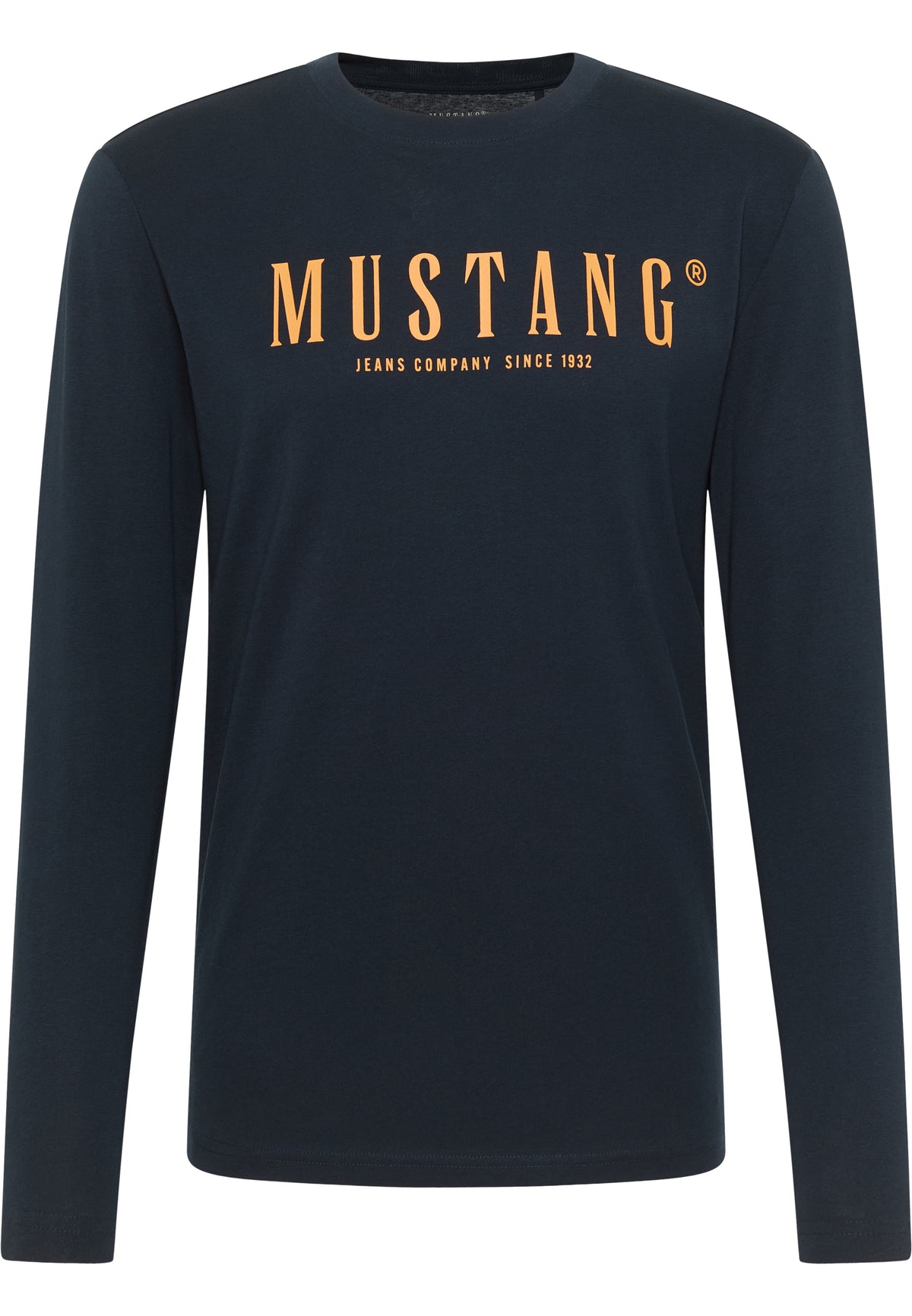 Bluză Asheville albastru safir închis, față, imprimeu portocaliu cu textul „Mustang Jeans Company Since 1932” pe piept