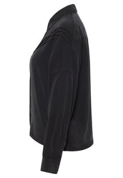 Cămașă Ruby negru, lateral, cusături decorative pe umăr, manșetă cu nasture