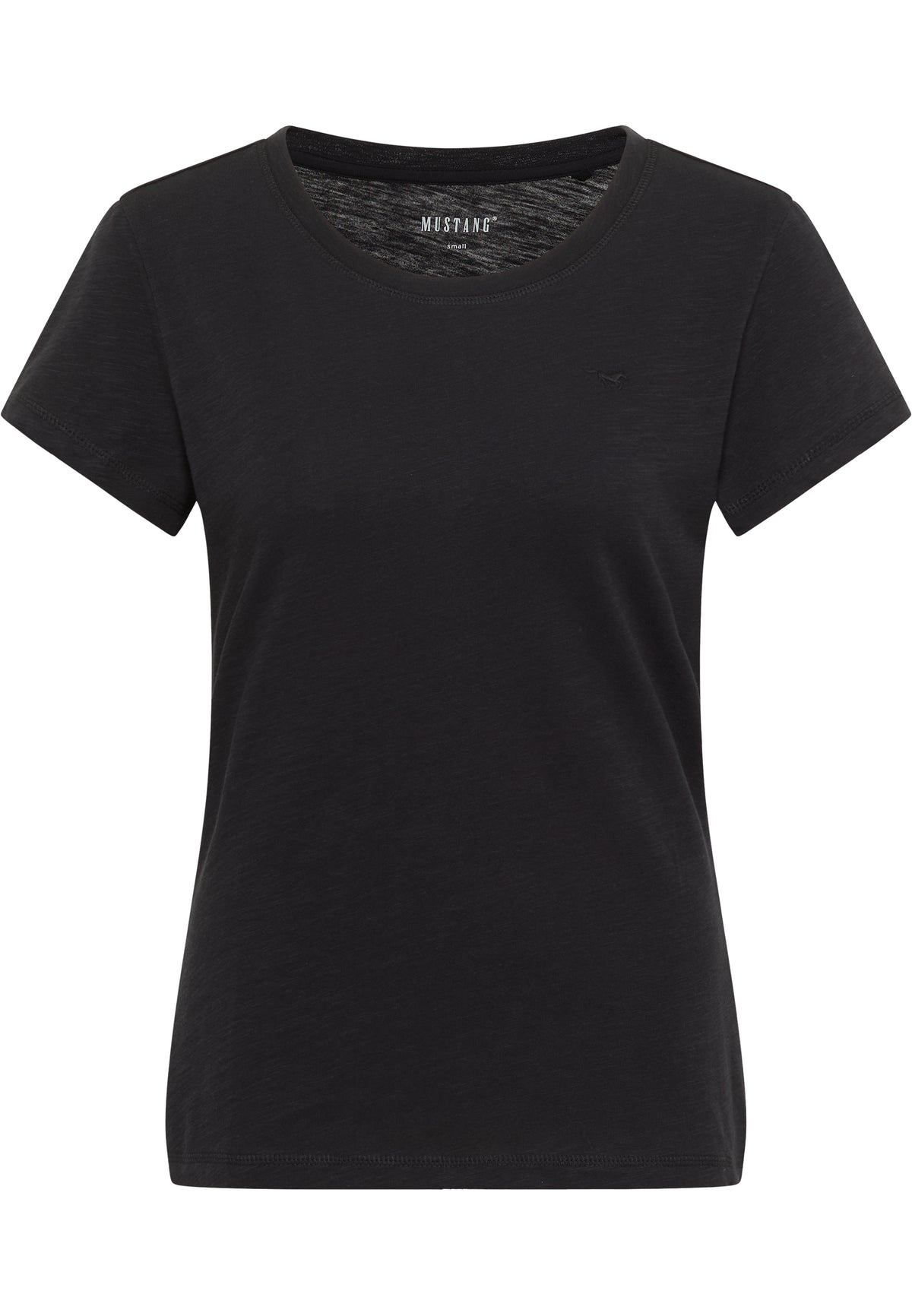 Tricou Slim Winona negru, față, guler rotund, siglă mică brodată cu cal pe piept