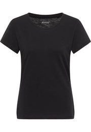 Tricou Slim Winona negru, față, guler rotund, siglă mică brodată cu cal pe piept