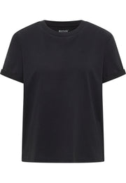 Tricou Relaxed Monroe negru, față, logo mic brodat cu cal pe piept, manșetă răsfrântă