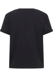 Tricou Relaxed Monroe negru, spate, fără imprimeu, manșetă răsfrântă la mânecă