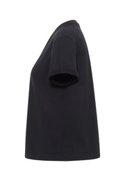 Tricou Relaxed Monroe negru, lateral, cusătură laterală vizibilă, manșetă răsfrântă