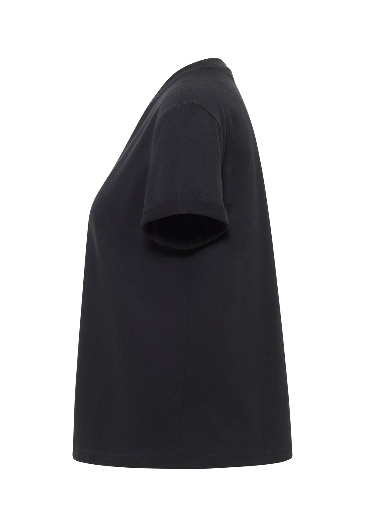 Tricou Relaxed Monroe negru, lateral, cusătură laterală vizibilă, manșetă răsfrântă